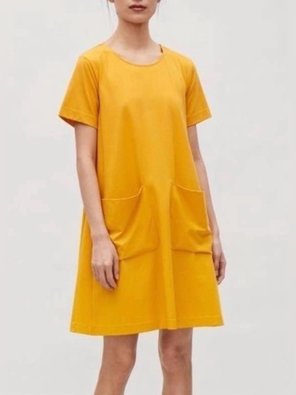 COS Casual Cotton Short Sleeve Pocket Dress in Mustard XS